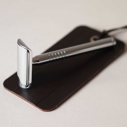 Metal razor and leather strop gift